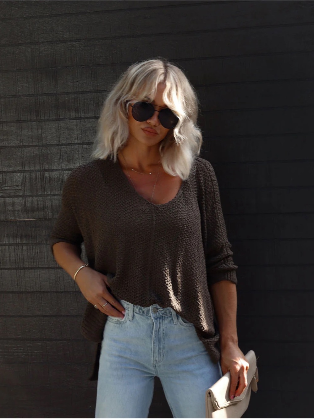 Vici Black Core Aesthetic Oversized Scoop Neck Sweater
